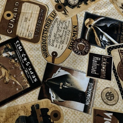 Etiquetas de viaje transatlánticas marrón tostado estampillas parches Wilmington 1,4 yardas Foto 1 de 3