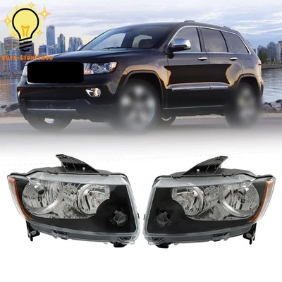 Headlights Halogen LH&RH For 2011-2017 Compass/2011-13 Jeep Grand Cherokee Black - Image 1 of 4