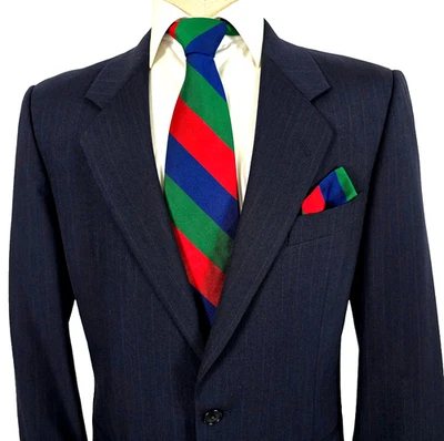 Abrigo deportivo de lana vintage Gieves & Hawkes 1 Savile Row London azul marino a rayas 40R Foto 1 de 4