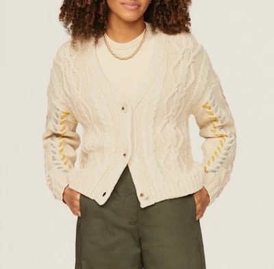 Michael Stars слоновой кости хлопок смесь кабель вязаный кардиган свитер размер средний - Изображение 1 из 4