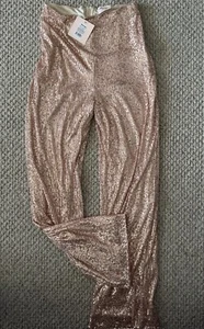 Showpo Rose Gold Sequin Wide Leg Pants - Picture 1 of 4