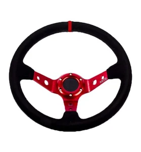 13" Steering Wheel Suede Red Centre Spars Dished Drift Car Dish Strong Rally STR - Bild 1 von 4