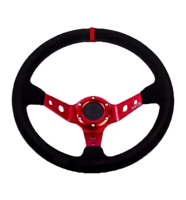 13 " Lenkrad Wildleder Rot Mitte Holmen Teller Drift Auto Schale Stark Rally str - Bild 1 von 4