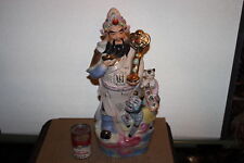 Large Chinese Religious Statue Elder Spiritual Man Child Scroll Foo Dog Ceramic