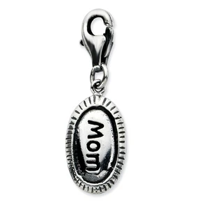 Antik " Mom " Oval Anhänger .925 Sterlingsilber Emaillierte Clip Auf Amore La - Bild 1 von 1