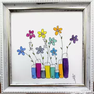 Einfache Blume Aquarell Malerei Original Blumenkunst 7x7 Zoll - Bild 1 von 9