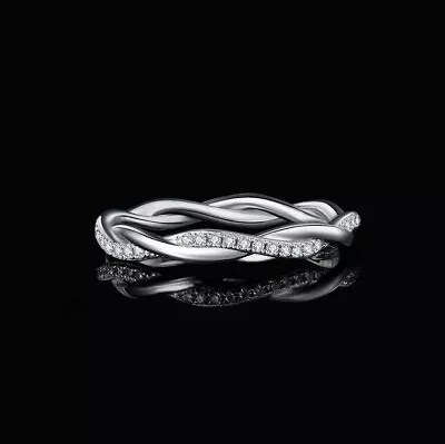 Rhodium 925 Sterling Silver Full Twisted Rope Moissanite Eternity Band - Image 1 of 2