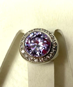 Grober Halo Ring in lila mit klaren Steinen um Größe 7 dickes Band - Bild 1 von 9