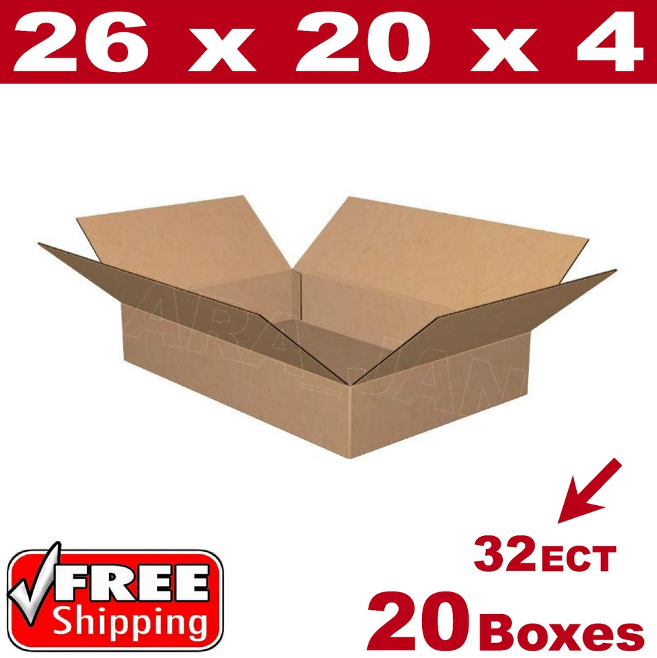 20 - 26x20x4 Cardboard Boxes Mailing Packing Shipping Box Corrugated Carton - Image 1 of 1