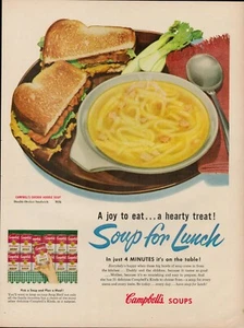 Campbell's Soup Chicken Noodle 1954 anuncio impreso vintage almuerzo cena champiñones carne de res - Imagen 1 de 8