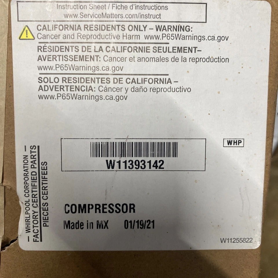  OEM GENUINE Compressor W11393142 W11592010 for KitchenAid KRFC704FPS04 READ