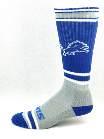 Detroit Lions Football Blue Gray & White Striped Tall Ribbed Crew Socks Cover