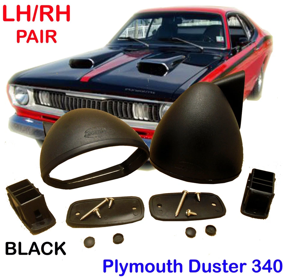 PAR DE ESPELHOS PLYMOUTH DUSTER 340 BULLET 1970-1976 PRETO DESTRO LH RETRÔ CLÁSSICO - Imagem 1 de 4