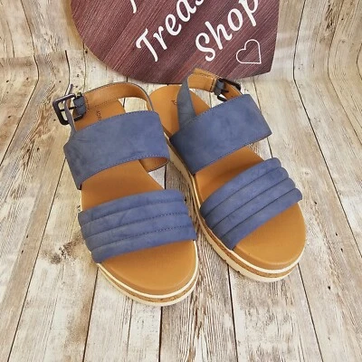 Sandalias Adrienne Vittadini Sport Parlan Azul Corcho Cuña Plataforma Baja 7 M Cómodas Foto 1 de 4