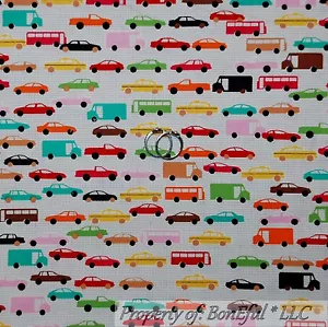 BonEful Fabric FQ Cotton Quilt Gray Pink Blue B&W CAR City Girl Taxi Cab NYC USA - Picture 1 of 8