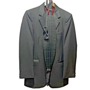 Black Formal 4pc Tuxedo Suit w/Sateen Lapel & Trim Men's Size 38R Pant Size 32L - Picture 1 of 9