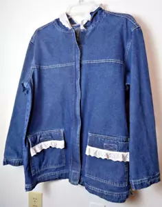 Giacca denim blu desert upcycled blu taglia grande cappotto fienile casual occhielli pizzo - Foto 1 di 6