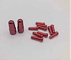 Red Alloy Cable Brake Gear Crimps Tips + 2 presta Valve caps MTB Road Bikes - Picture 1 of 5