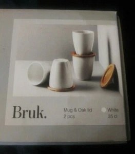 Kosta Boda Bruk Mug & Oak Lid White Set of 2 Sweden 1742 35cl 12 floz cup tea - Picture 1 of 6