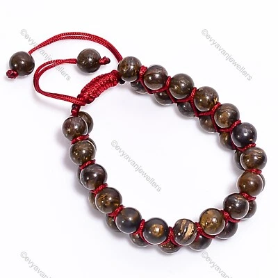 Подарок для женщин регулируемый браслет из бисера серебро 925 пробы бронзит драгоценный камень - Изображение 1 из 4