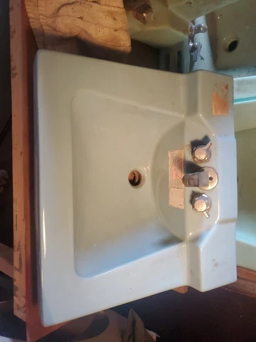 Vintage Mid Century Rheem Porcelain Sky Blue Wall Sink nos 18x20 Cover