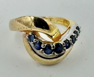 Two-Tone Sterling Silver Gold Plated Sapphire Wave Ring Size K 3.5g dan300 - Picture 1 of 4