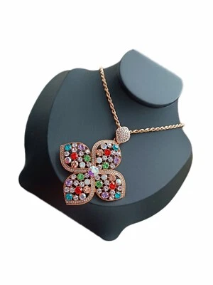 Lange Kette mit XXL  Strass Blüte  bunt Pullikette Modeschmuck - Bild 1 von 3