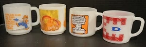 Lot Of 4 Milk Glass Coffee Mugs Glassbake Federal Glass Advertising - Picture 1 of 17