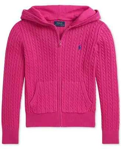 Polo Ralph Lauren Big Girls Mini-Cable Cotton Full-Zip Hoodie Pink Size L(12/14) - Picture 1 of 4