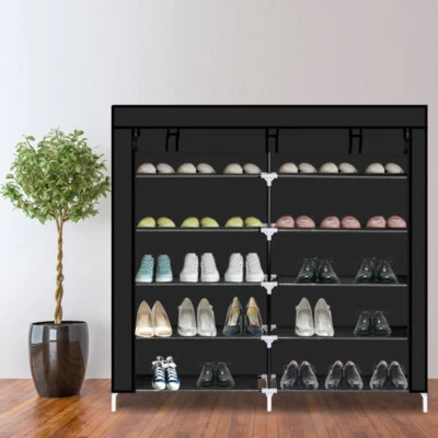 7 Tiers Portable Shoe Rack Organizer Closet Storage Fabric Cover Cabinet Black - Image 1 of 4