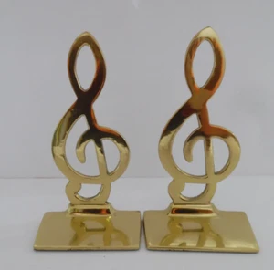 Vintage Pair Of Shiny Brass Music Note Treble Clef Bookends, PENCO, Taiwan - Picture 1 of 8