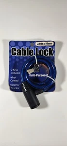 NEW MULTI PURPOSE CABLE LOCK 3.0 FT x 10 MM BLUE 2 KEYS BIKES & MOTORCYCLES - Picture 1 of 7