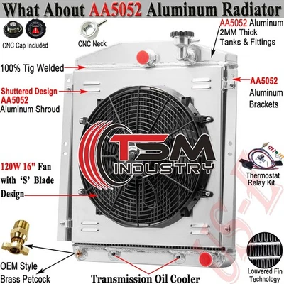 4 Row Radiator+Shroud Fan For 1948-1954 Chevy GMC Truck Pickup 3100 3600 3.8L L6 - Image 1 of 4