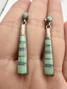 Pendientes vintage con incrustaciones de piedras preciosas de ópalo de plata de ley  - Imagen 1 de 5