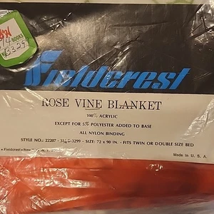 Vtg. Fieldcrest White Twin Acrylic Rose Vine Blanket Nylon Border USA NEW Sealed - Picture 1 of 4