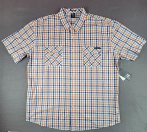 Encye Men's 5XL Blue/Orange Striped Short Sleeve Button-Up Casual Shirt - Picture 1 of 10