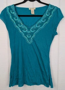 Y2K One Clothing M Babydoll Top Sequins Boho Flutter Sleeve Embellished Milkmaid - Picture 1 of 11