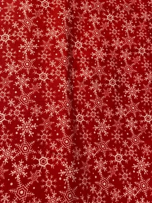 New Red Flannel White Snowflakes Quilting Fabric Christmas -Over 5 yds avail BTY - Image 1 of 2