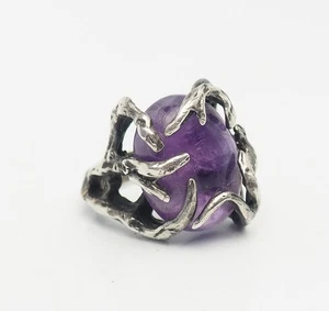 Unique handmade abstract organic shape sterling silver amethyst ring sz 6.75 - Picture 1 of 5