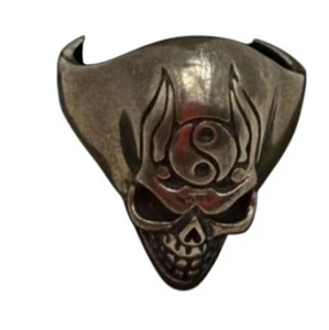 Mens Sterling Silver Skull Ring With Yin Yang Design Size 13 Nice Patina - Picture 1 of 9