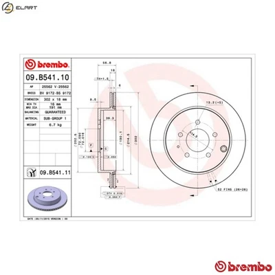 2x BRAKE DISC 09.B541.11 FOR MAZDA L3-VDT/L3K7 2.3L L5-VE 2.5L 4cyl CX-7 SUV - Image 1 of 4