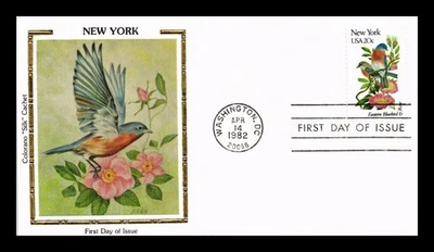 US COVER NEW YORK STATE BIRD AND FLOWER FDC COLORANO SILK CACHET - Image 1 of 2