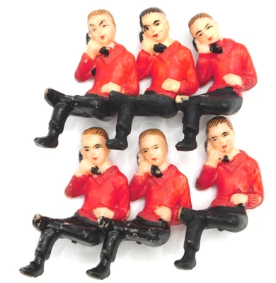 Vintage Wilton Teenage Boys on Phones Cake Toppers ~ 6 TEENYBOPPER Red Toppers - Image 1 of 3