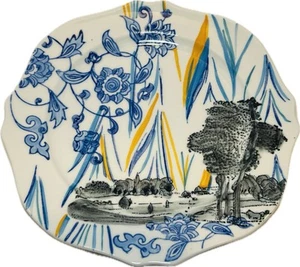 Piatto insalata Anthropologie Fusion fiori blu design astratto bordo capesante - Foto 1 di 6