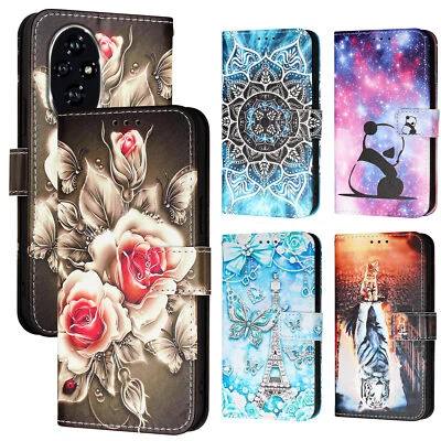 Phone Case Cover for Honor 200 90 80 70 60 Plain Pattern PU Leather Wallet Case - Image 1 of 4