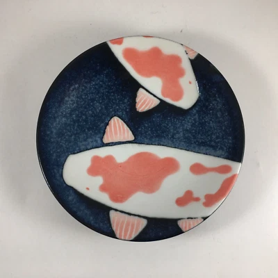 日本小吃甜点盘 5.5 英寸 D 陶瓷 Nishiki Lucky Koi 日本制造 — 第 1/4 张图片