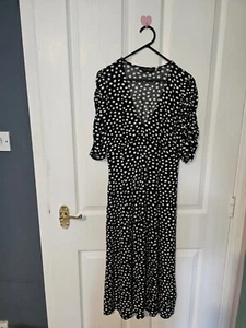 Dorothy Perkins Navy Blue And White Polka Dot Midi Dress Size 10 Summer - Picture 1 of 8