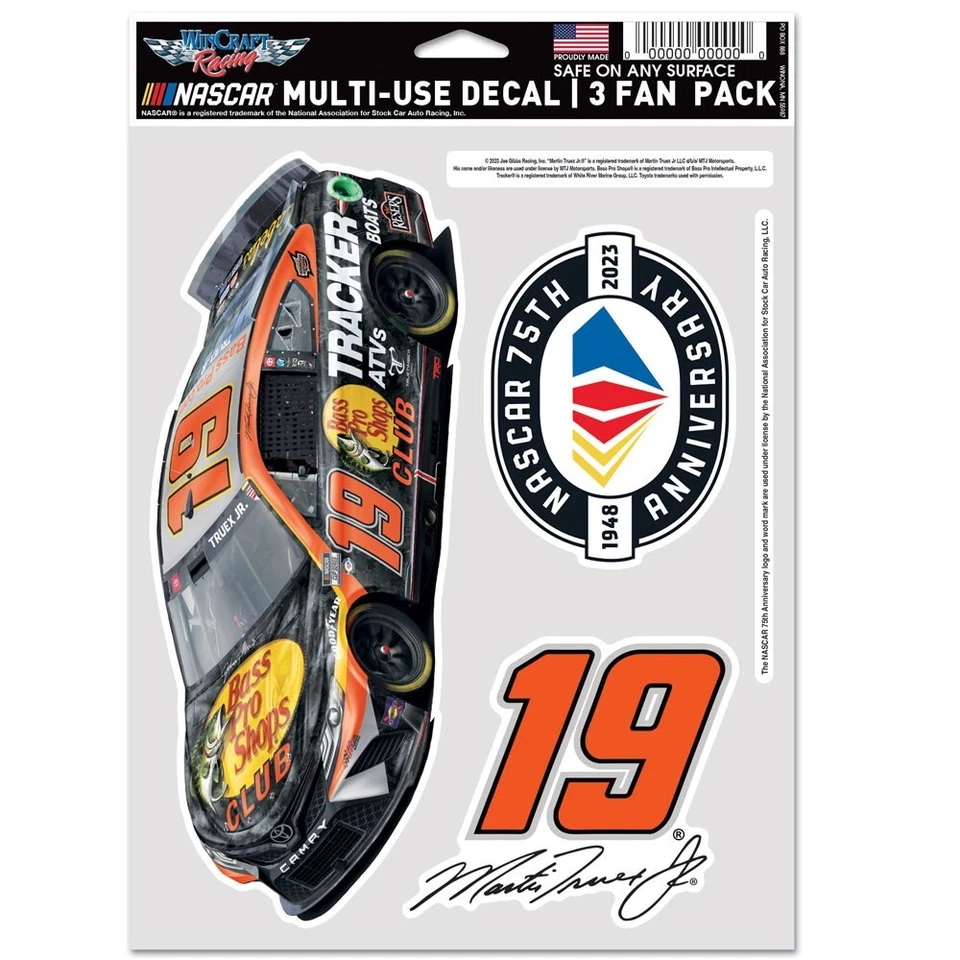 Hoja de calcomanías multiuso Martin Truex Jr 2023 Wincraft #19 Bass Pro Shops (paquete de 3) Foto 1 de 1