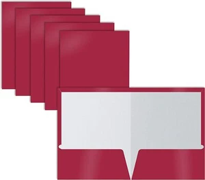 2 Pocket Glossy Laminated Burgundy Red Paper Letter Size, - Picture 1 of 4