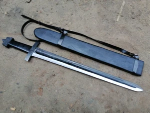 Custom Made Hand forged Spring Steel VIKING/ Medieval Sword w/wooden scabbard - Picture 1 of 7
